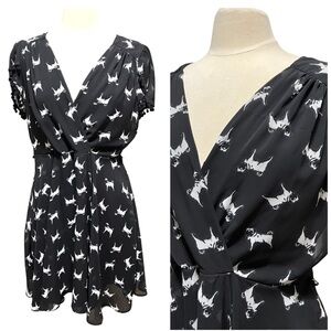 Smak Parlour Black & White Dog Print Faux Wrap Mini Dress Size XL